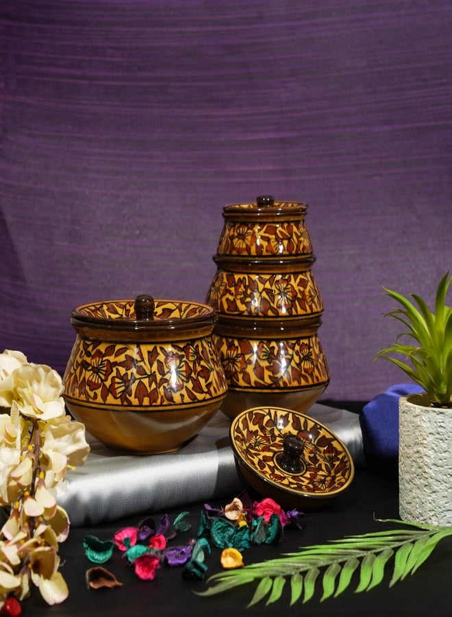 كافيين طقم أواني تقديم سيراميك مصنوعة يدويًا من الحجر، لون بني، مكون من 4 قطع، بنقشة الكافيين. - Image 2